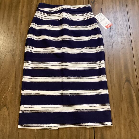 Zara Navy and White stripe fitted straight pencil knee length  skirts XS NWT - Picture 1 of 6